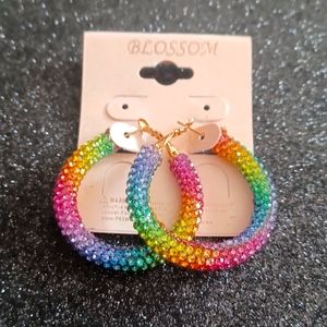 Rainbow 🌈  righnstone hoop earrings!